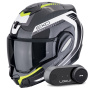 Casque Flip Up Scorpion Exo Tech Evo Carbon Cosy Black Yellow Fluo + Kit Bluetooth Lokui K30