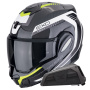 Casque Flip Up Scorpion Exo Tech Evo Carbon Cosy Black Yellow + Kit bluetooth Exo-Com Link-1