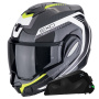 Casque Flip Up Scorpion Exo Tech Evo Carbon Cosy Black Yellow + Kit bluetooth Exo-Com Link-1C