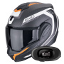 Casque Flip Up Scorpion Exo Tech Evo Carbon Cosy Matt Black Orange + Kit bluetooth 5R Lite