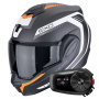 Casque Flip Up Scorpion Exo Tech Evo Carbon Cosy Matt Black Orange + Kit Bluetooth 5S Solo