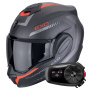 Casque Flip Up Scorpion Exo Tech Evo Carbon Cosy Matt Black Red + Kit Bluetooth 5S Solo