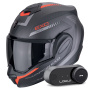 Casque Flip Up Scorpion Exo Tech Evo Carbon Cosy Matt Black Red + Kit Bluetooth Lokui K30