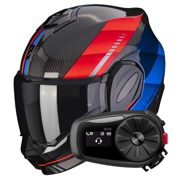 Flip Up Scorpion Exo Tech Evo Carbon Genus Black Blue Red + Kit Bluetooth 5S