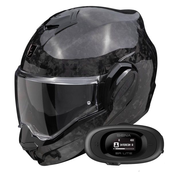 Flip Up Scorpion Exo Tech Evo Carbon Onyx Black + Kit bluetooth 5R Lite Solo