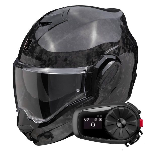 Flip Up Scorpion Exo Tech Evo Carbon Onyx Black + Kit Bluetooth 5S Solo