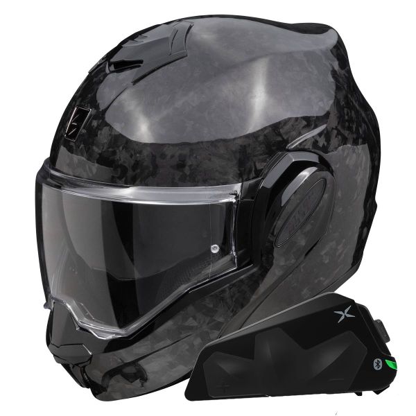 Flip Up Scorpion Exo Tech Evo Carbon Onyx Black + Kit bluetooth Exo-Com Link-1C