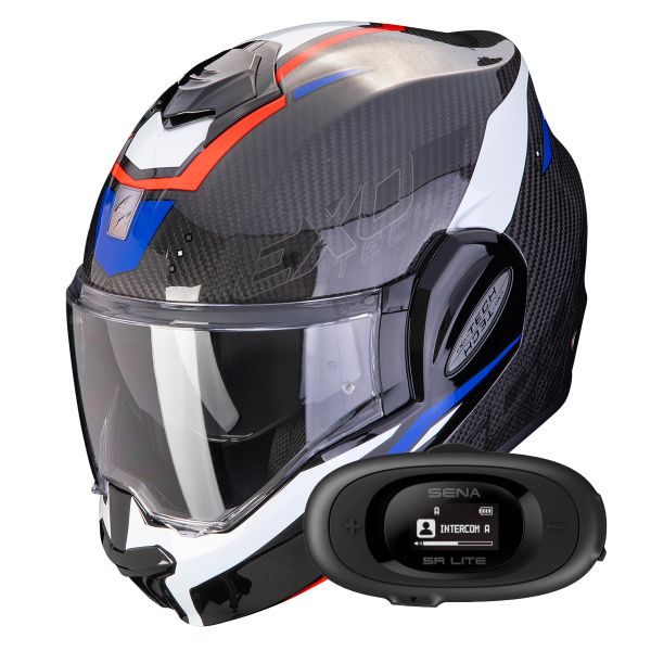 Flip Up Scorpion Exo Tech Evo Carbon Rover Black Red Blue + Kit bluetooth 5R Lite Solo