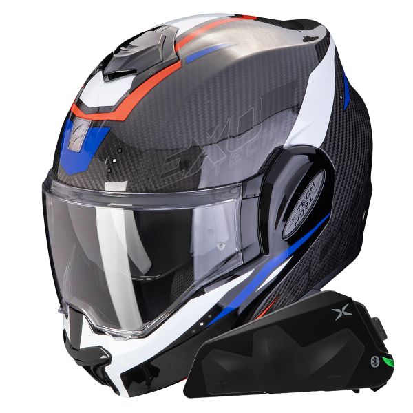 Flip Up Scorpion Exo Tech Evo Carbon Rover Black Red Blue + Kit bluetooth Exo-Com Link-1C
