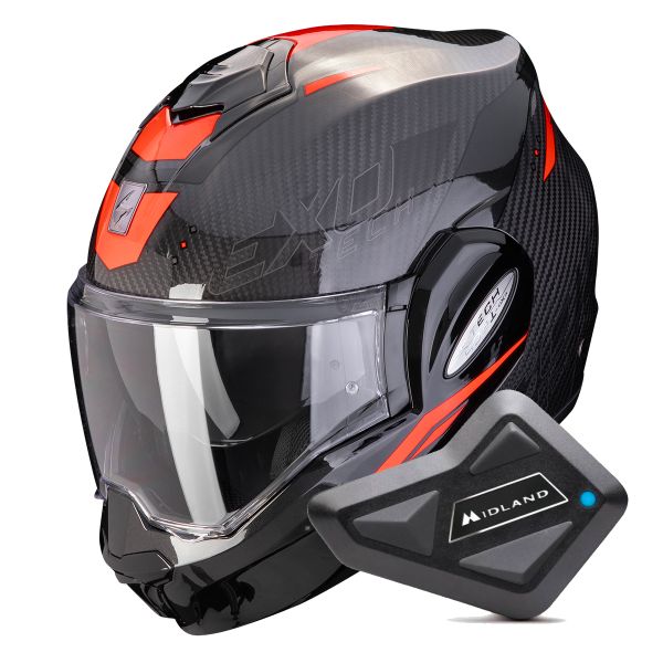 Flip Up Scorpion Exo Tech Evo Carbon Rover Black Red + Kit Bluetooth BT Mini