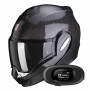 Casque Flip Up Scorpion Exo Tech Evo Carbon Solid Black + Kit bluetooth 5R Lite