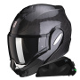 Casque Flip Up Scorpion Exo Tech Evo Carbon Solid Black + Kit bluetooth Exo-Com Link-1C