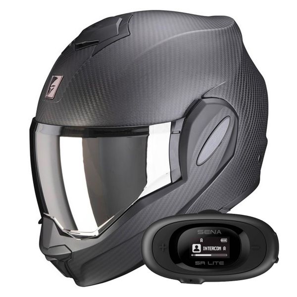 Flip Up Scorpion Exo Tech Evo Carbon Solid Matt Black + Kit bluetooth 5R Lite