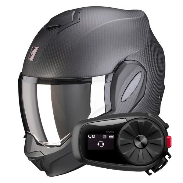 Pack Casque + Kit bluetooth et intercom : Scorpion Exo Tech Evo Pro Solid  Black + Kit Bluetooth 5S Solo