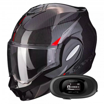 Flip Up Scorpion Exo Tech Evo Carbon Top Black Red + Kit bluetooth 5R Lite