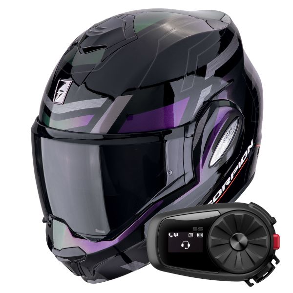 Flip Up Scorpion Exo Tech Evo Conquer Black Chameleon + Kit Bluetooth 5S Solo Flip Up Scorpion Exo Tech Evo Conquer Black Chameleon + Kit Bluetooth 5S Solo