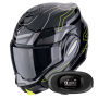 Casque Flip Up Scorpion Exo Tech Evo Conquer Black Yellow Fluo + Kit bluetooth 5R Lite Solo