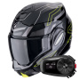 Casque Flip Up Scorpion Exo Tech Evo Conquer Black Yellow Fluo + Kit Bluetooth 5S Solo