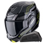 Casque Flip Up Scorpion Exo Tech Evo Conquer Black Yellow Fluo + Kit bluetooth Exo-Com Link-1