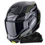 Casque Flip Up Scorpion Exo Tech Evo Conquer Black Yellow Fluo + Kit bluetooth Exo-Com Link-1C