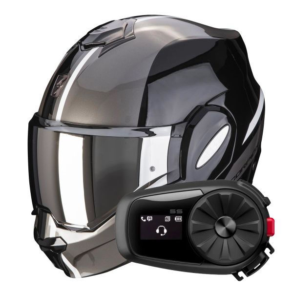 Flip Up Scorpion Exo Tech Evo Forza Black Silver + Kit Bluetooth 5S