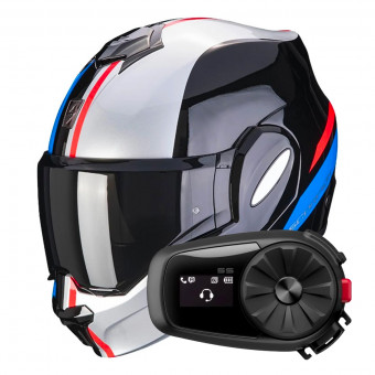 Flip Up Scorpion Exo Tech Evo Forza Black Silver Red + Kit Bluetooth 5S