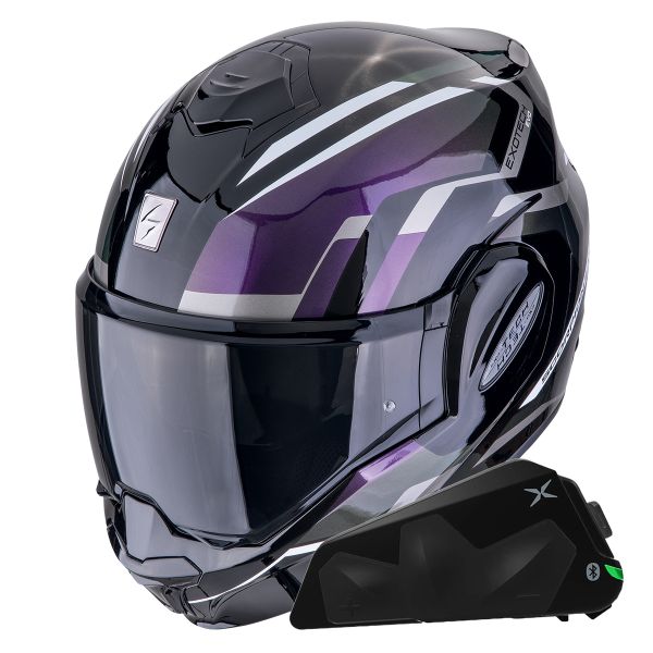 Flip Up Scorpion Exo Tech Evo Furio Black Chameleon + Kit bluetooth Exo-Com Link-1C Flip Up Scorpion Exo Tech Evo Furio Black Chameleon + Kit bluetooth Exo-Com Link-1C