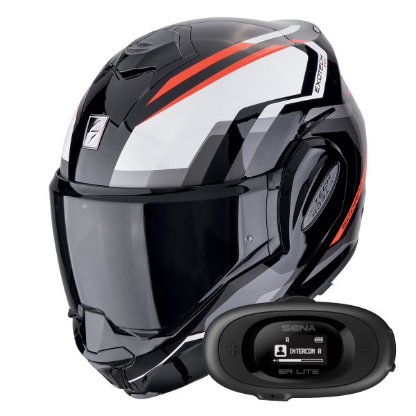 Flip Up Scorpion Exo Tech Evo Furio Black Red + Kit bluetooth 5R Lite Solo