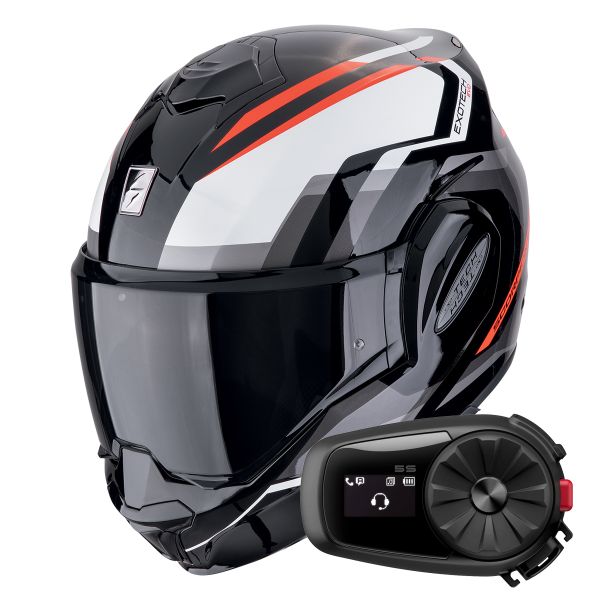 Flip Up Scorpion Exo Tech Evo Furio Black Red + Kit Bluetooth 5S Solo