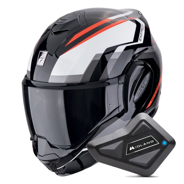 Flip Up Scorpion Exo Tech Evo Furio Black Red + Kit Bluetooth BT Mini