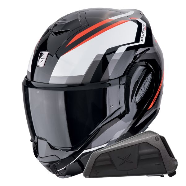 Flip Up Scorpion Exo Tech Evo Furio Black Red + Kit bluetooth Exo-Com Link-1