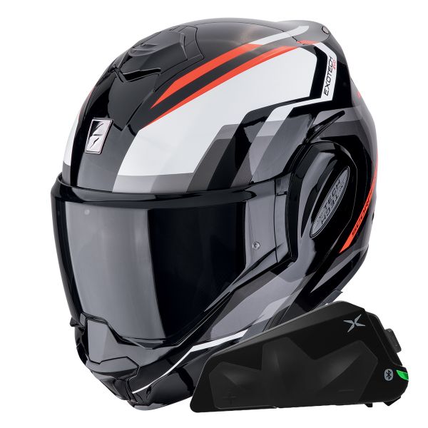 Flip Up Scorpion Exo Tech Evo Furio Black Red + Kit bluetooth Exo-Com Link-1C