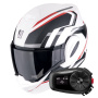 Casque Flip Up Scorpion Exo Tech Evo Furio Matt White Black Red + Kit Bluetooth 5S Solo