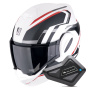 Casque Flip Up Scorpion Exo Tech Evo Furio Matt White Black Red + Kit Bluetooth BT Mini