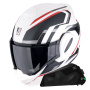 Casque Flip Up Scorpion Exo Tech Evo Furio Matt White Black Red + Kit bluetooth Exo-Com Link-1C