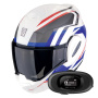 Casque Flip Up Scorpion Exo Tech Evo Furio White Red Blue + Kit bluetooth 5R Lite Solo