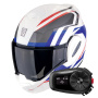 Casque Flip Up Scorpion Exo Tech Evo Furio White Red Blue + Kit Bluetooth 5S Solo