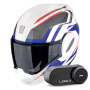 Casque Flip Up Scorpion Exo Tech Evo Furio White Red Blue + Kit Bluetooth Lokui K30