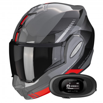 Flip Up Scorpion Exo Tech Evo Genre Grey Black Red + Kit bluetooth 5R Lite