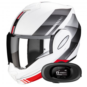 Flip Up Scorpion Exo Tech Evo Genre Matt White Silver Red + Kit bluetooth 5R Lite
