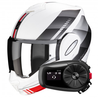 Flip Up Scorpion Exo Tech Evo Genre Matt White Silver Red + Kit Bluetooth 5S