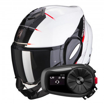 Flip Up Scorpion Exo Tech Evo Primus Pearl White Black + Kit Bluetooth 5S