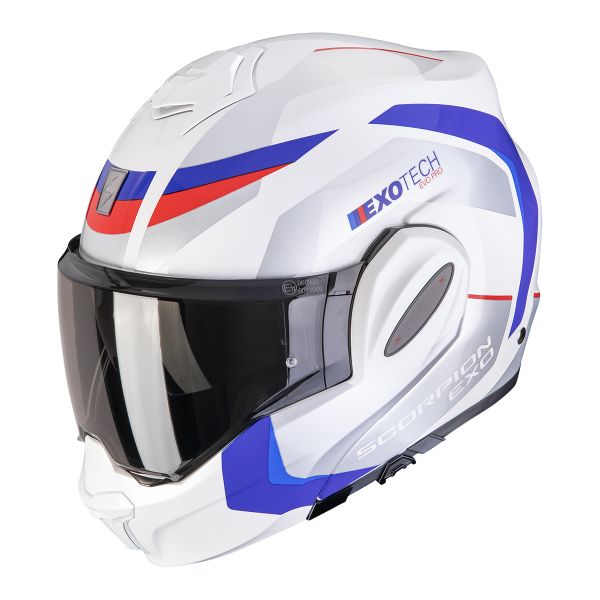 Flip Up Scorpion Exo Tech Evo Pro Acuti White Blue Red Flip Up Scorpion Exo Tech Evo Pro Acuti White Blue Red