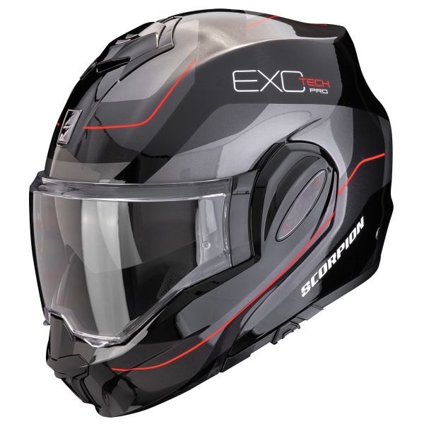 Flip Up Scorpion Exo Tech Evo Pro Commuta Black Silver Red Flip Up Scorpion Exo Tech Evo Pro Commuta Black Silver Red