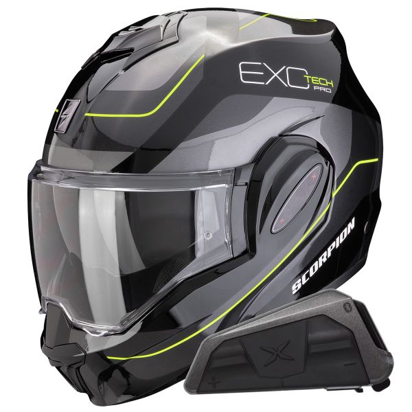Flip Up Scorpion Exo Tech Evo Pro Commuta Black Yellow + Kit bluetooth Exo-Com Link-1