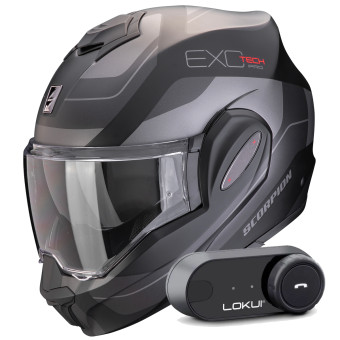 Casque Flip Up Scorpion Exo Tech Evo Pro Commuta Matt Black Silver + Kit Bluetooth Lokui K30 Casque Flip Up Scorpion Exo Tech Evo Pro Commuta Matt Black Silver + Kit Bluetooth Lokui K30