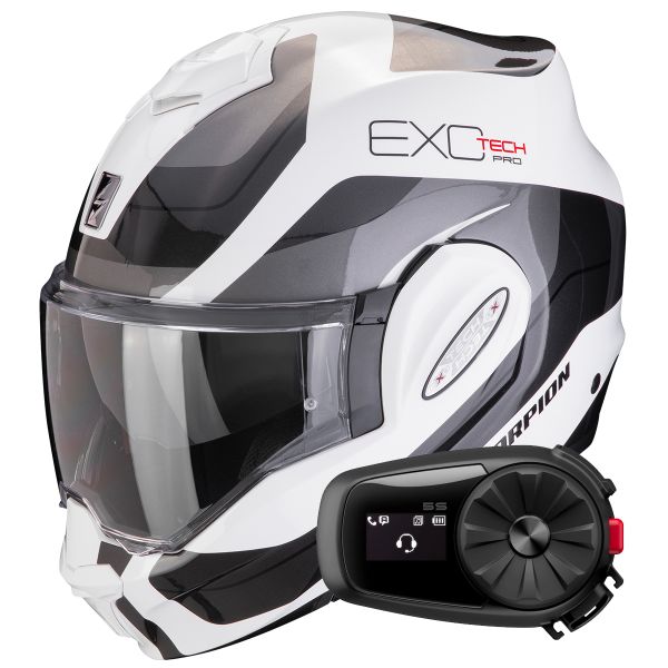 Flip Up Scorpion Exo Tech Evo Pro Commuta White Silver + Kit Bluetooth 5S