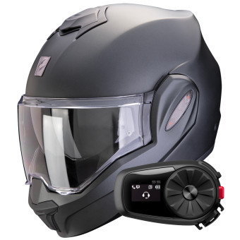 Pack Casque + Kit bluetooth et intercom : Scorpion Exo Tech Evo Pro Solid  Black + Kit Bluetooth 5S Solo