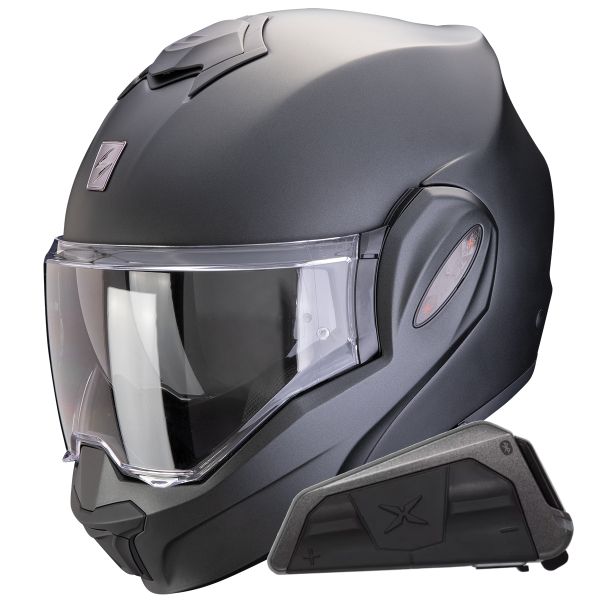 Flip Up Scorpion Exo Tech Evo Pro Solid Black Matt + Kit bluetooth Exo-Com Link-1 Flip Up Scorpion Exo Tech Evo Pro Solid Black Matt + Kit bluetooth Exo-Com Link-1