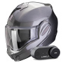 Casque Flip Up Scorpion Exo Tech Evo Pro Solid Grey + Kit Bluetooth Lokui K30